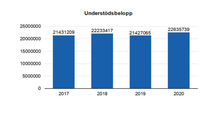 Understödsbelopp: 21431209 i 2017, 22233417 i 2018, 21427065 i 2019 och 22635739 i 2020. 