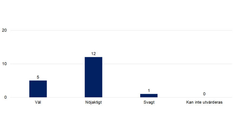 Väl 5, nöjaktigt 12, svagt 1, kan inte utvärderas 0. 