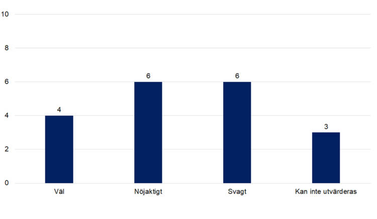 Väl 4, nöjaktigt 6, svagt 6, kan inte utvärderas 3. 