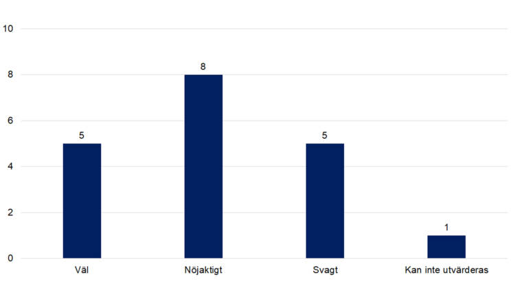 Väl 5, nöjaktigt 8, svagt 5, kan inte utvärderas 1. 