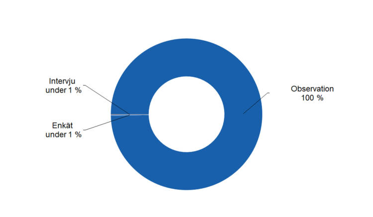 Intervju under 1 %, observation 100 %, enkät under 1 %. 