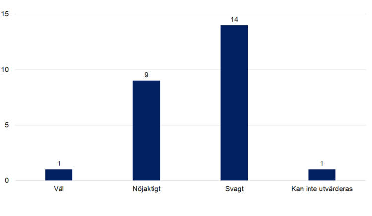 Väl 1, nöjaktigt 9, svagt 14, kan inte utvärderas 1. 