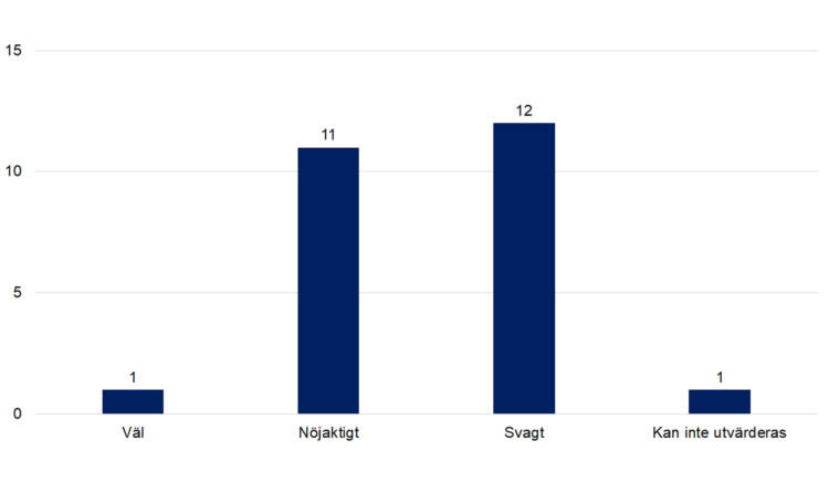 Väl 1, nöjaktigt 11, svagt 12, kan inte utvärderas 1. 