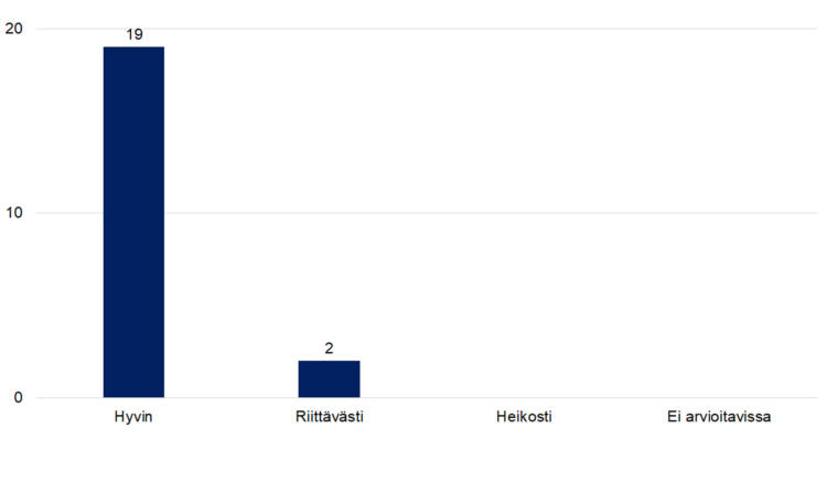 Hyvin 19, riittävästi 2, heikosti ja ei arvioitavissa 0. 