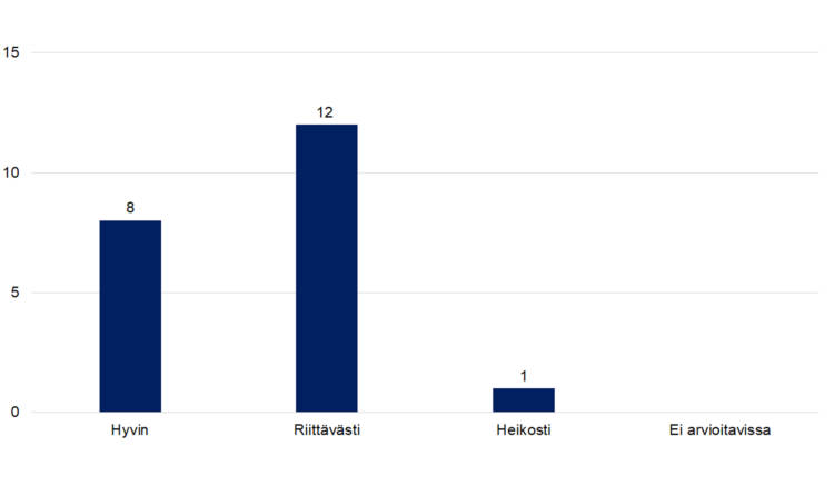 Hyvin 8, riittävästi 12, heikosti 1, ei arvioitavissa 0. 