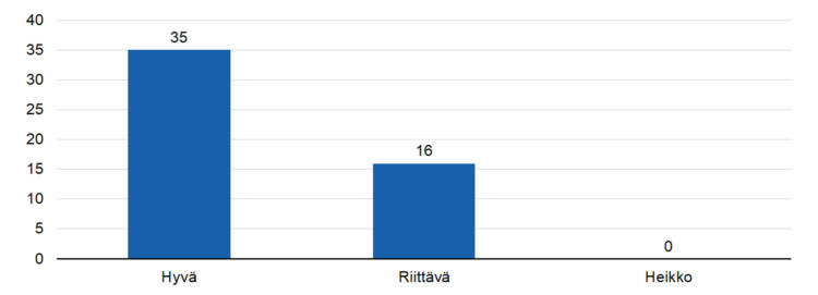 STEAn kokonaisarvio toiminnan tuloksellisuudesta: 
hyvä 35, 
riittävä 16, 
heikko 0. 